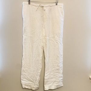 Perry Ellis White Linen Wide Leg Pants with Roll Tab Women Medium
